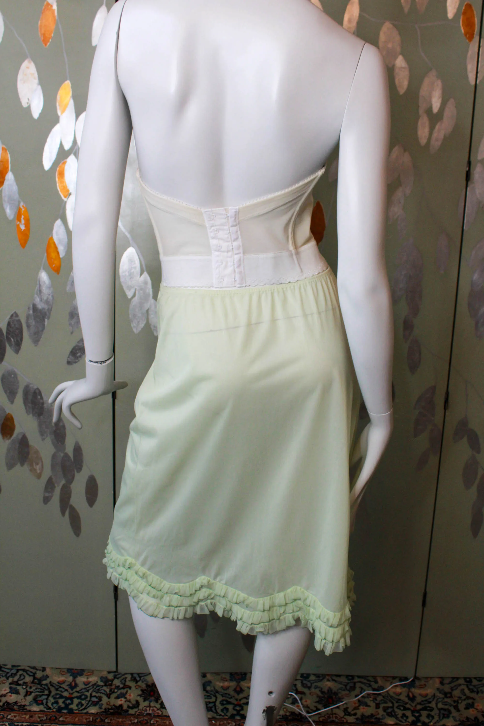 1960s Pale Green Ruffle Hem Slip Skirt, 28-30" Waist