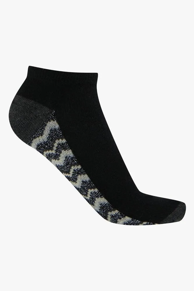 5 Pack Zig Zag Low Cut Socks Black