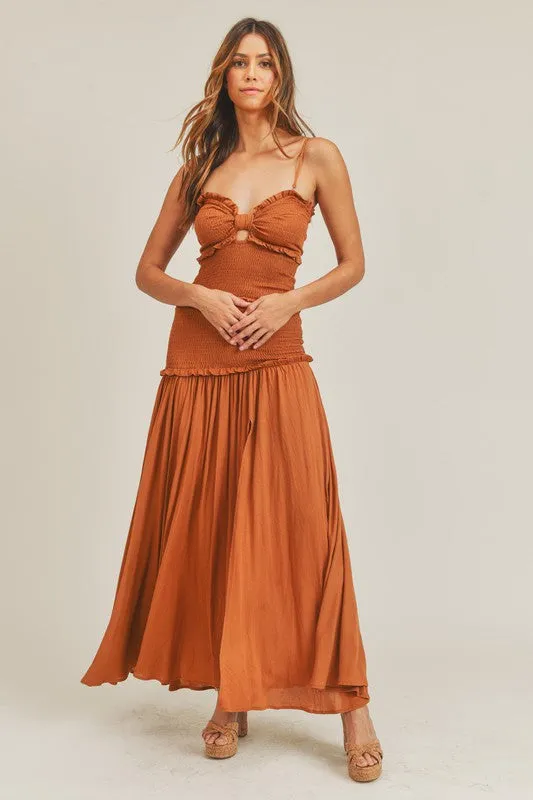 Cognac Proposal Smocked Maxi Dress