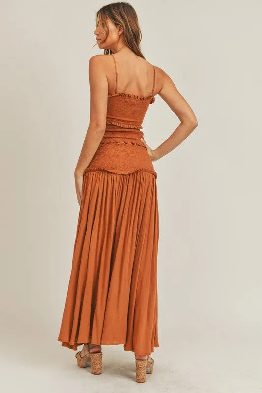 Cognac Proposal Smocked Maxi Dress