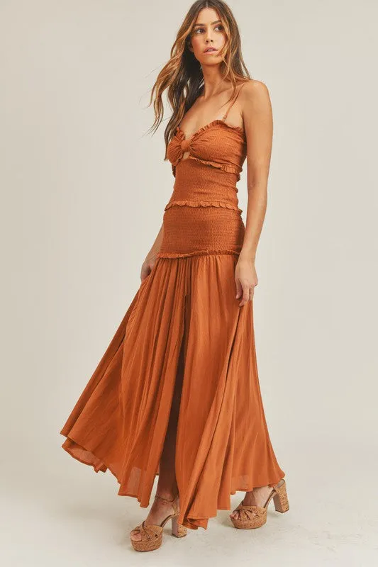 Cognac Proposal Smocked Maxi Dress