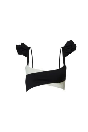 Cross Ruffle Crop Black / Chantilly