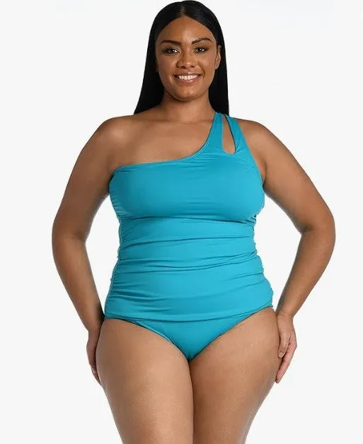 Island Goddess One Shoulder Keyhole Tankini Top - Turquoise - FINAL SALE