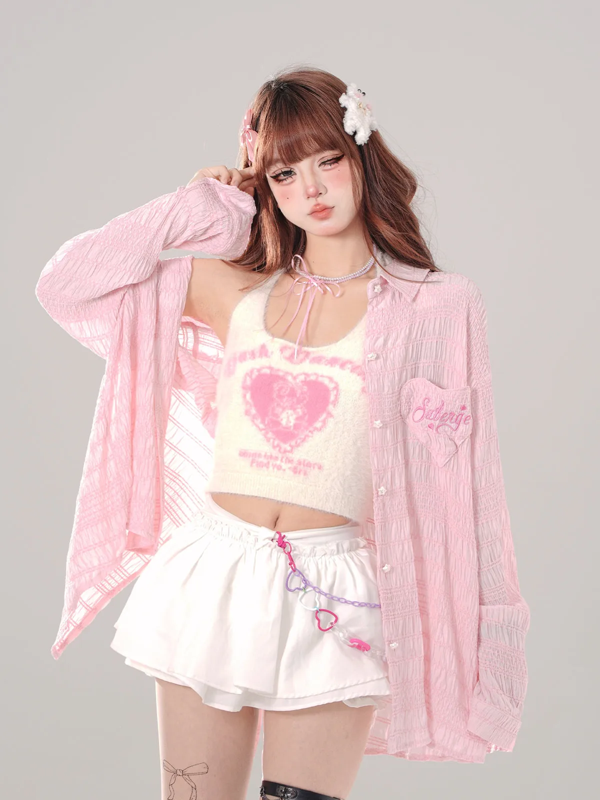 kellykitty Sweet Heart Transparent Shirt Jacket