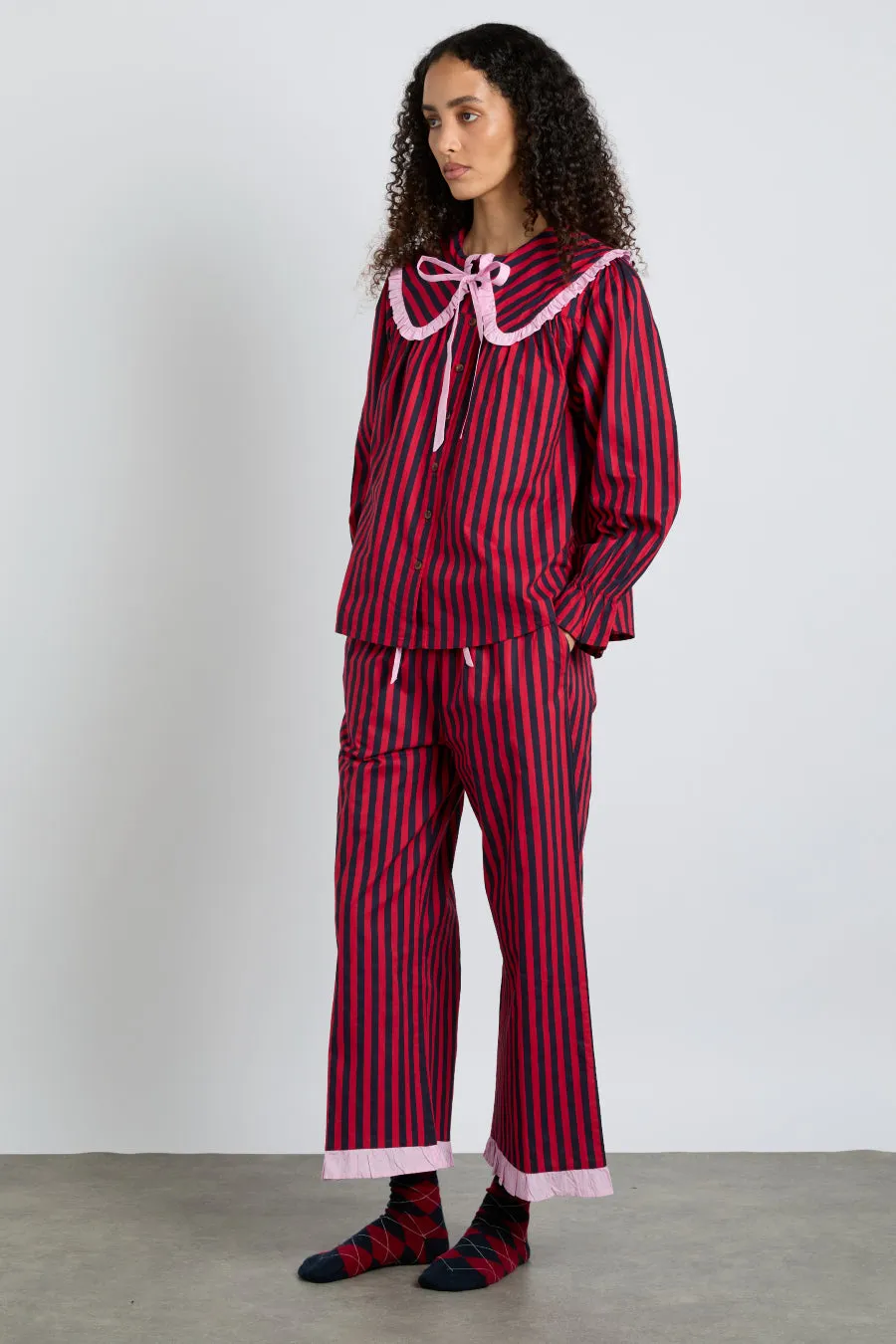 maria pj set- red/navy stripe