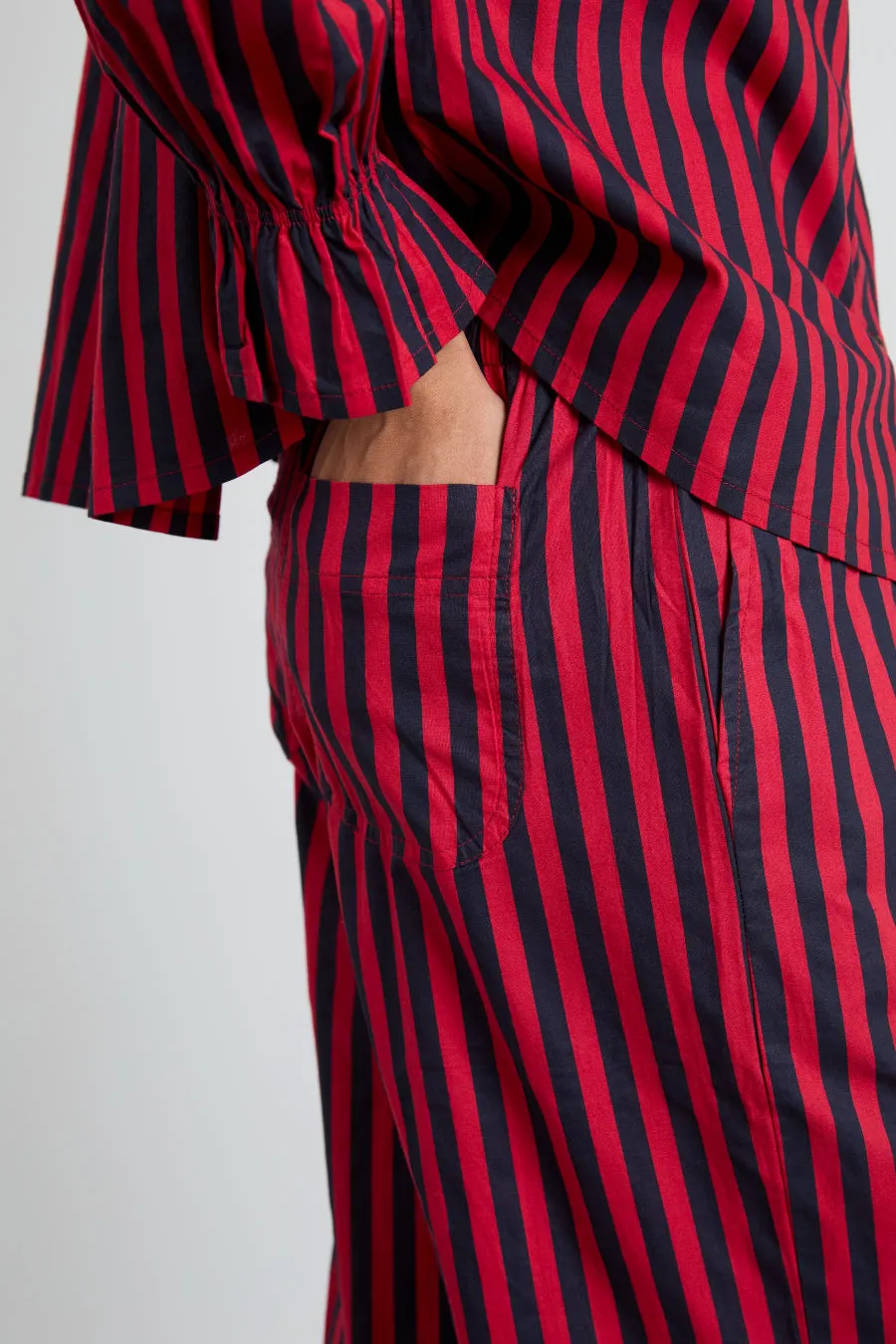 maria pj set- red/navy stripe