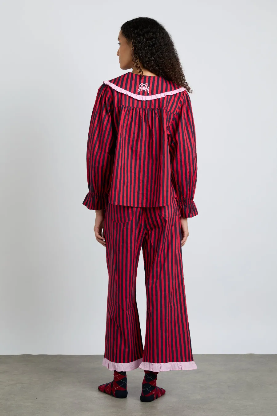 maria pj set- red/navy stripe