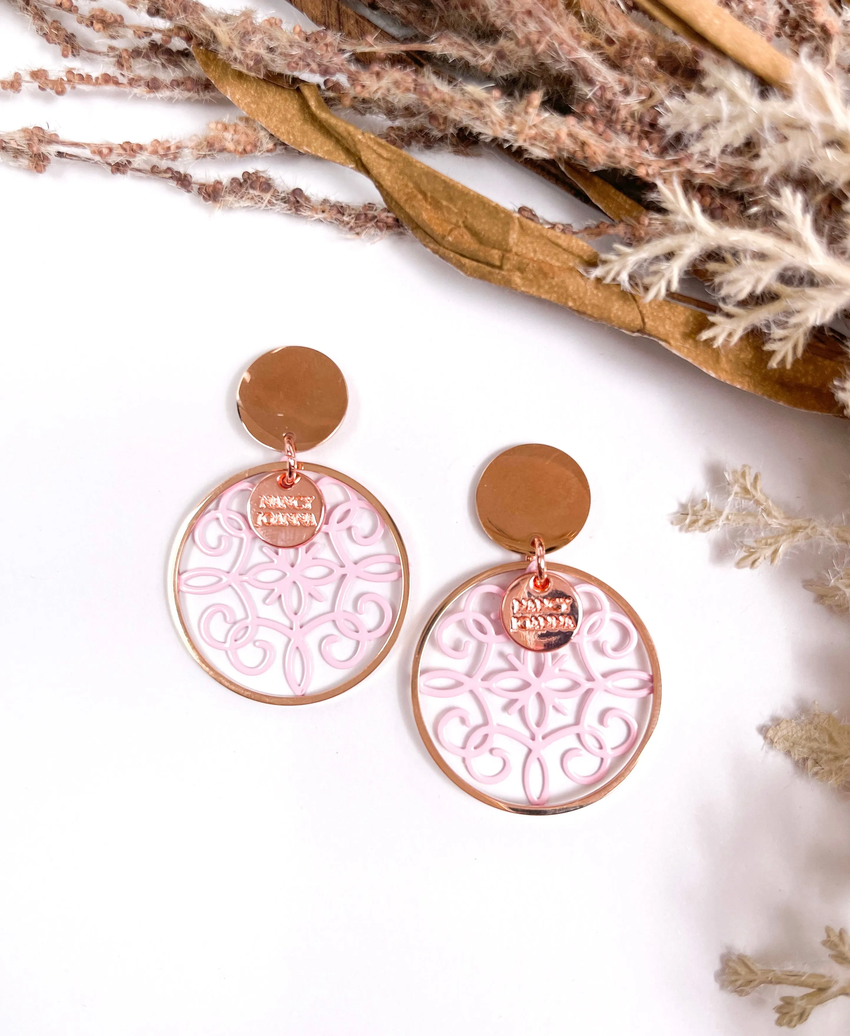 Pink Scroll Lace Earrings