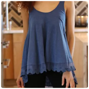 Slubby V-Neck Lace Hem Tank