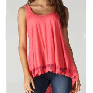 Slubby V-Neck Lace Hem Tank