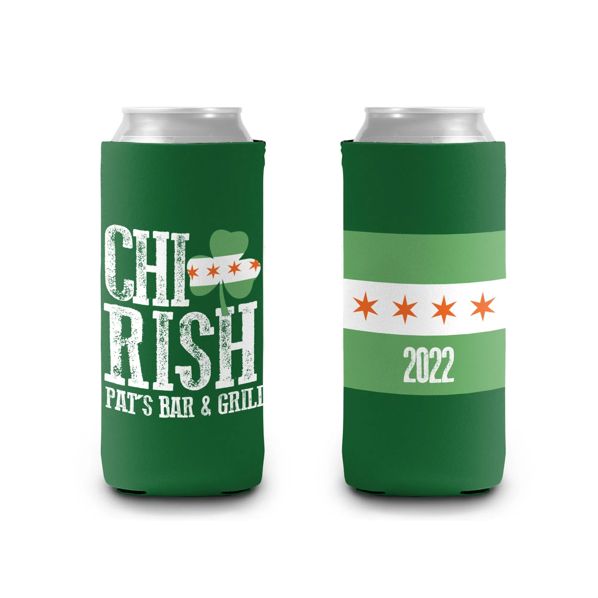 St. Patricks Day Can Coolers Chicago themed can coolers can be personalized to fit your brand!