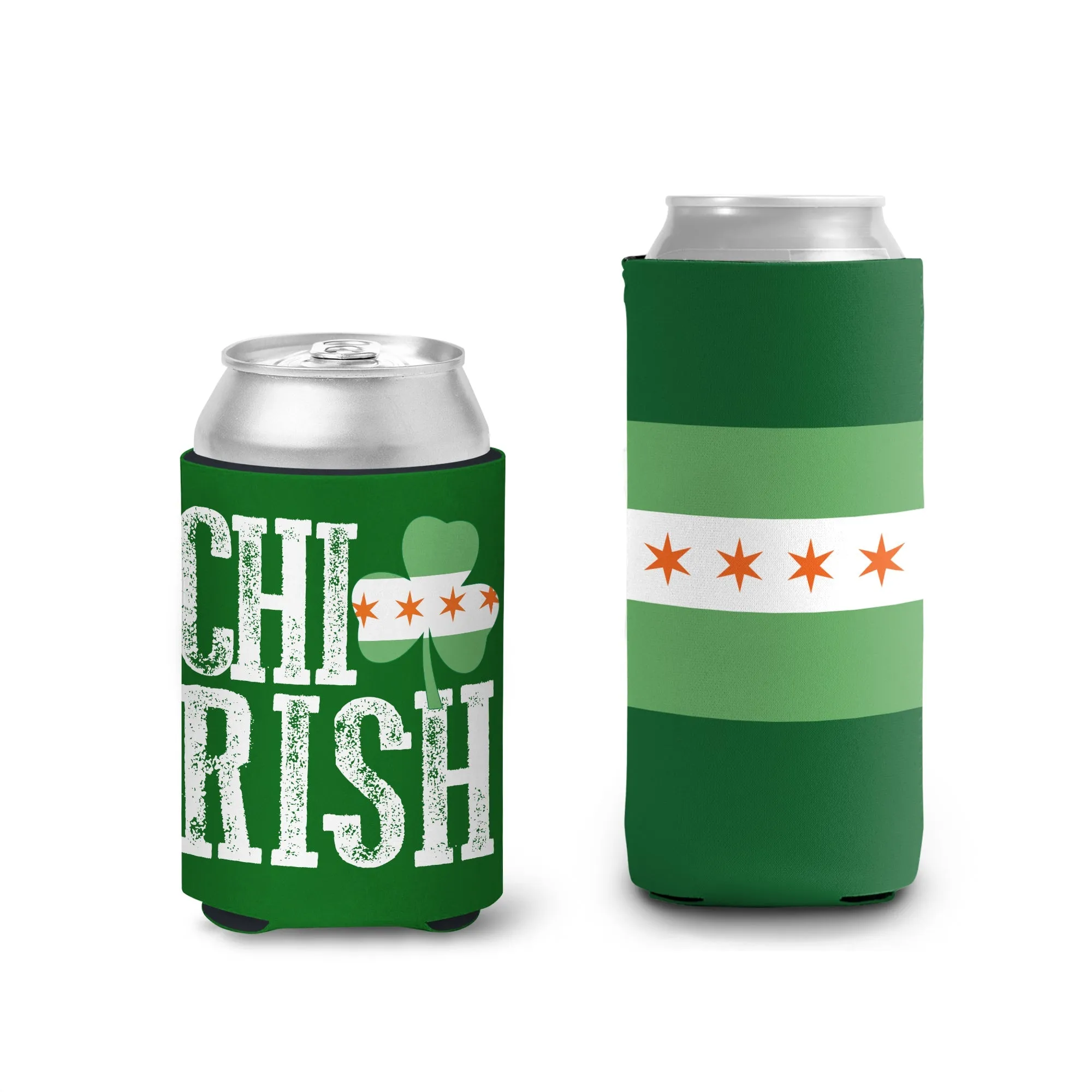 St. Patricks Day Can Coolers Chicago themed can coolers can be personalized to fit your brand!