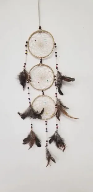 Triple Dream Catcher Multi Color Feathers