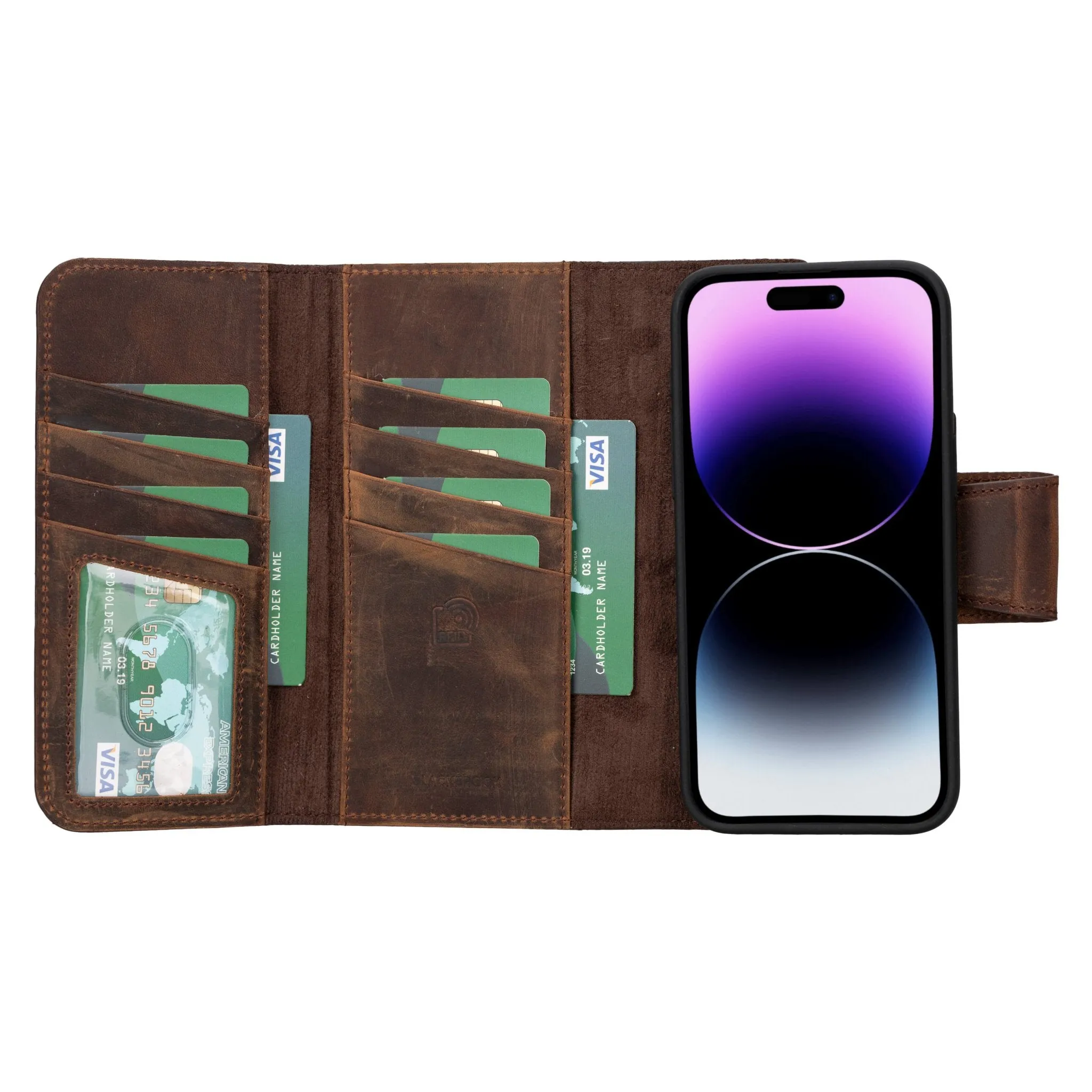 Tudor iPhone 16 Pro Max Wallet Case, Distressed Coffee