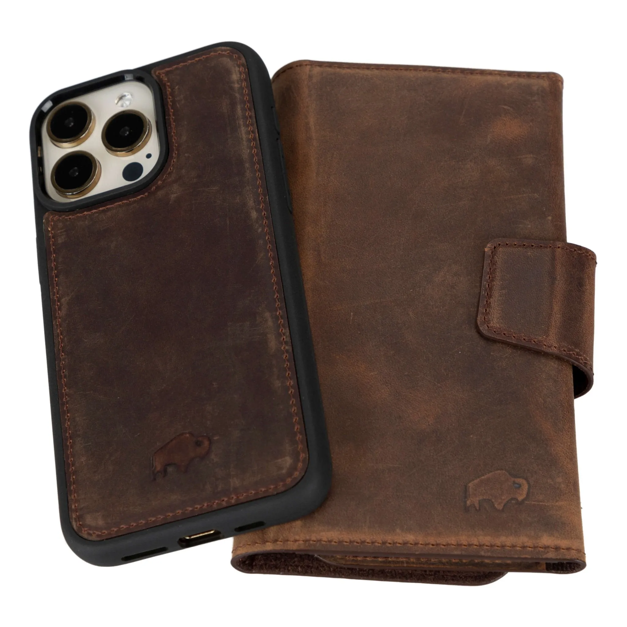 Tudor iPhone 16 Pro Max Wallet Case, Distressed Coffee